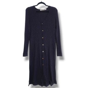 Michael Stars Navy Blue Ribbed V-neck Midi Cardigan